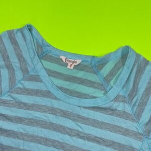 Energie Womens Striped 3/4‎ Sleeve Scoop Neck Top Turquoise Grey Large High Low